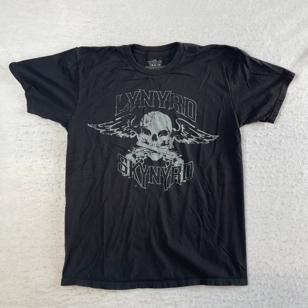 Lynyrd Skynyrd T-Shirt Mens Large Black Skull Guns Wings Graphic Rock Band Tee